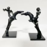 A pair of abstract Modernist sculptures of figures on horseback, late 20th century