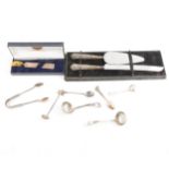 A Kings pattern silver-handled bread knife and cake slice, cased, cased set of tea knives,