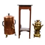 A copper cylindrical tea urn, 55cm;