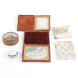 A quantity of small ephemera, to include a Bilston enamelled box, mother-of-pearl card cases,