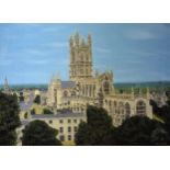 Bryan Hill Oil, Gloucester Cathedral, oil board, 54cm x 75cm, signed and dated '64, Blinkhorn,