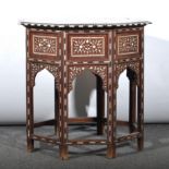 Indian teak wood and ivory inlaid occasional table,
