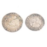 Elizabeth I Sixpence 1573 and one other Elizabethan coin.