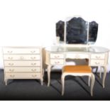 Cream and gilt highlight finish chest of drawers,