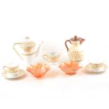 A Noritake coffee service, marigold carnival glass, Devonware pottery.