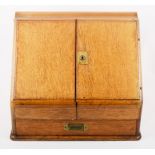 An Edwardian oak correspondence box, labelled J.C. Vickery