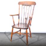 An elm and beechwood lathe-back kitchen chair