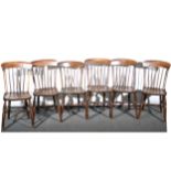 Set of six elm and beechwood lathe-back kitchen chairs