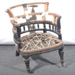 Victorian ebonised tub chair,