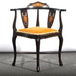 Edwardian inlaid mahogany corner chair,