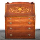 An Edwardian inlaid mahogany bureau,