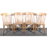 Set of six beechwood lathe-back kitchen chairs,