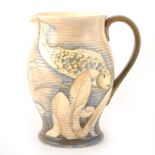 William Moorcroft, a 'Fish' salt glazed jug, circa 1930
