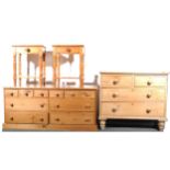 A modern pine long chest of drawers, etc