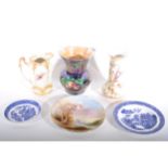 A collection of vintage ceramics, a Royal Doulton blue and white trio,