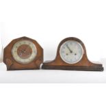 An oak cased mantel clock,
