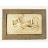A composite decorative plaque with reclining female nude by Joe Descomps