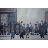 After L. S. Lowry, Waiting For the Shops To Open, reproductive colour print,