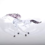 Pino Signoretto - A signed clear glass horse with purple colouring to mane, tail and hooves