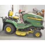 John Deere X300R ride on tractor mower, with grass box.