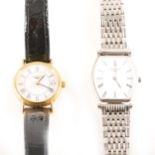 Longines - a lady's gold-plated wrist watch, white roman numeral dial with