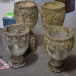 A pair of Haddonstone style garden urns, acanthus scrolls with plinths, 90c