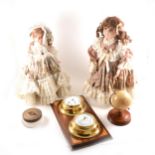 Three Victorian style costume dolls; and a Corona Model 3 portable typewrit