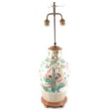 A Chinese polychrome vase, reduced in height, serving as a lamp base, 39cm