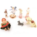 A collection of small bisque figures and miniature doll figures, early plas