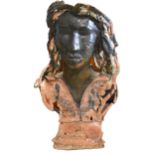 A stone figurehead, Studio glazed bust of a young lady, substantial damage