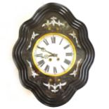 A French papier-mache and ebonised wall clock, moulded shaped lozenge form