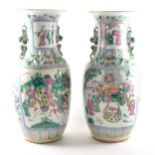 A pair of large Chinese famille rose vases, 19th Century, the neck and body