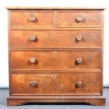 A Victorian mahogany chest of drawers, rectangular top, two short and three