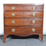 A mahogany chest of drawers with satinwood crossbanding, four graduating dr