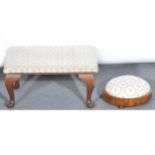 A Victorian walnut footstool, circular form on bun feet, 28cm diam, and ano