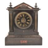 A Victorian slate and marble mantel clock, architectural form, 31cm.