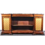 A Regency rosewood breakfront bookcase, variegated marble top, plain frieze