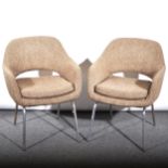 Pair of 1960's easy chairs, woven cloth upholstery, tubular metal frames, w