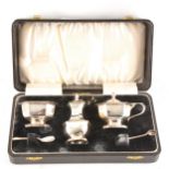 A three-piece silver condiments set, Birmingham, 1959, each piece of octago