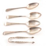 Four Georgian/ Victorin silver tablespoons, assorted silver teaspoons, serv