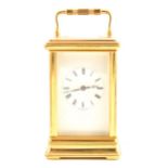 English brass cased carriage clock, white enamelled dial, timepiece movemen
