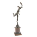 After Giambologna, Mercury, bronze figure on a marble plinth, 35cm.