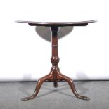 Georgian mahogany pedestal table, adapted, circular tilt top, ringed column