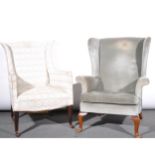 An Edwardian ladies chair, swag pattern upholstery, and a Parker Knoll type