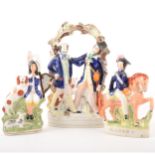 Staffordshire group, Smith and Collier, decorated in colours, 35cm; and two