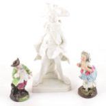 A Continental white porcelain figure, gentleman in 18th Century costume, we