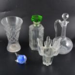 A lead crystal ship's decanter, 27cm; other decanters, cut glass vases, and