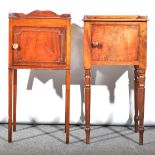 A Victorian mahogany bedside pot cupboard, shaped three-quarter gallery, si