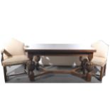 An oak draw-leaf dining table, bulbous carved cup and cover supports, mould