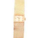 Omega - a lady's 9 carat yellow gold bracelet watch, rectangular champagne